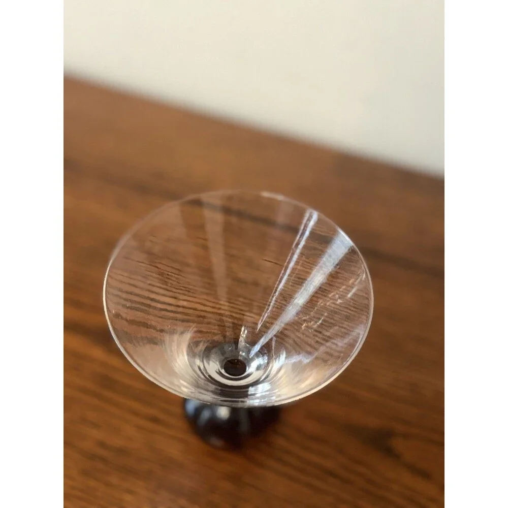 Set of 2 Post Modern Clear Glass Martini Glasses Blue & Amber Ball Base